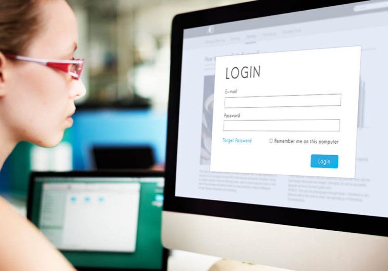 Woman logs into her account while keeping financial information secure